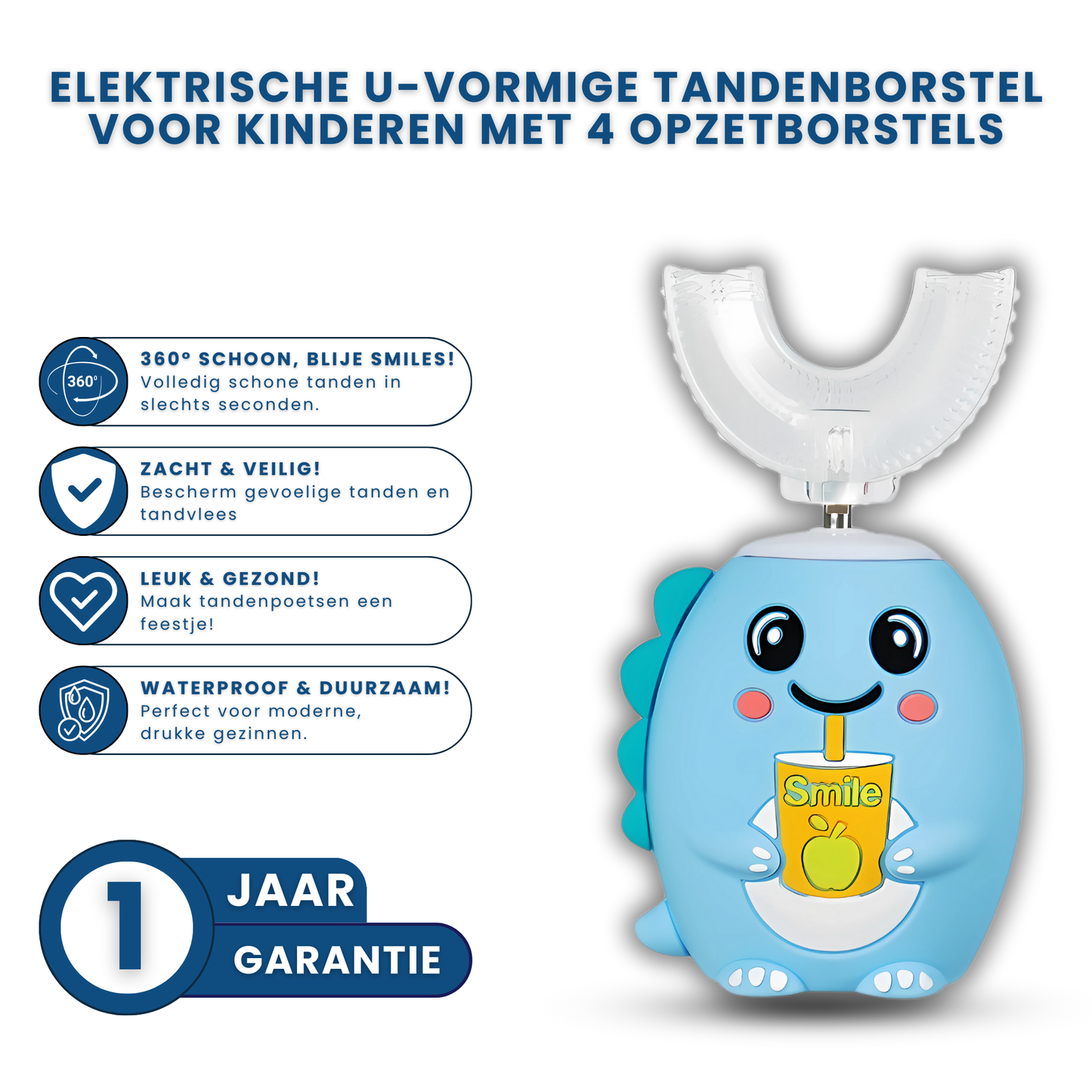 Elektrische U-vormige Tandenborstel voor Kinderen met 4 Opzetborstels