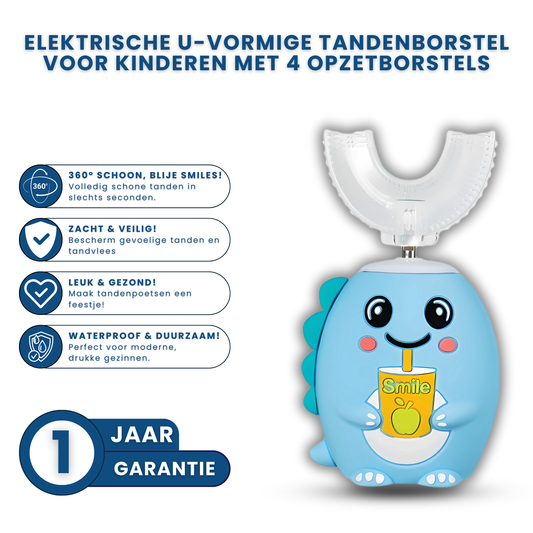 Elektrische U-vormige Tandenborstel voor Kinderen met 4 Opzetborstels